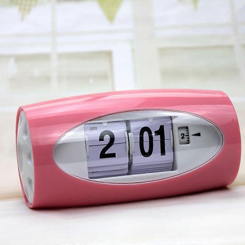(Red)Modern Home Decor Desk Clock Creative Digital Table Clock Simple Automatic Flip Clock Vintage Clock
