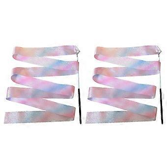2Pcs Gymnastics Ribbons with Wand Strong Sparkling Soft Smooth Long Ribbon Training 2/4m Artistic Dancing Twirling Stick Streamers Children Toy