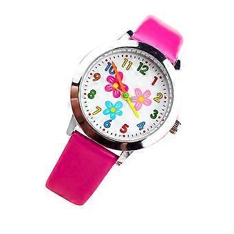 Cartoon Digital Watch Flower Pattern Children Watch for Kids Rosy Quartz