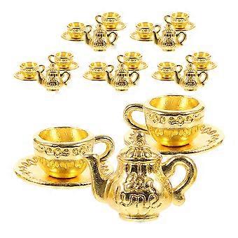 Microminiatuur theeserviezen voor decoratie, 6 sets, vintage accessoires voor een poppenhuis koffiebar.