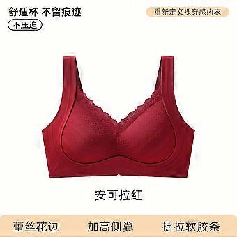 Women Seamless Push Up Lace Sexy Gathered Anti Sagging Side Support Wireless Bra