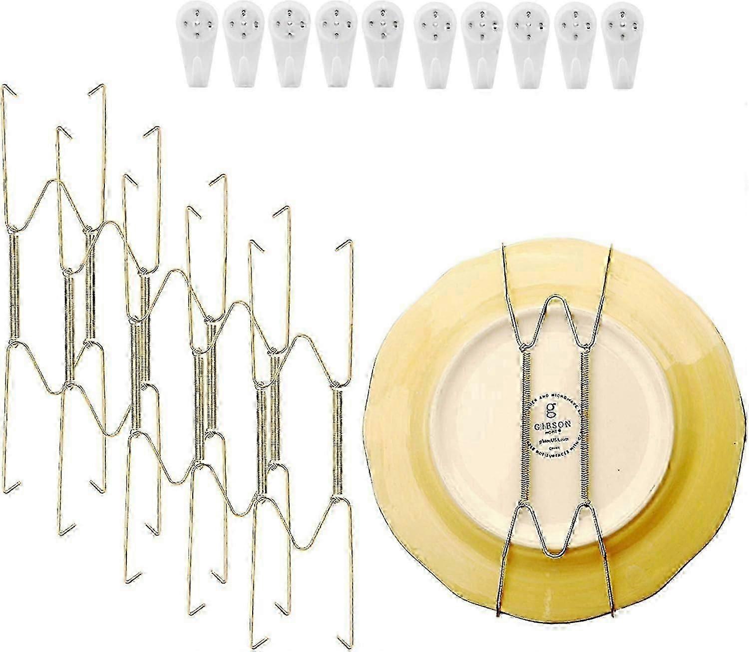 Pacote com 10 Cabides de Pratos para Parede Compatíveis com Pratos Decorativos de Aço Inoxidável 8 Polegadas com (8 Polegadas Dourado)_Lucky_B