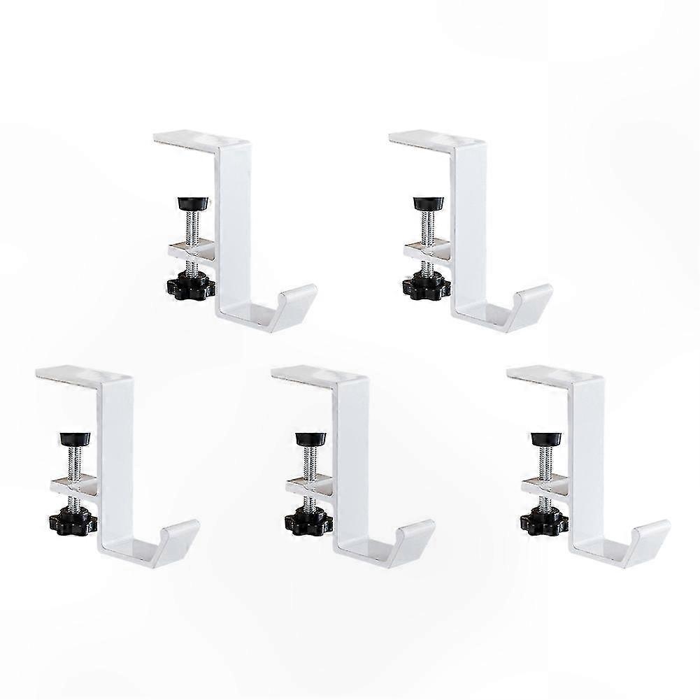 Office Desk & Student Bag Storage, 5 Pcs Single-Layer Locking Table Hooks, White