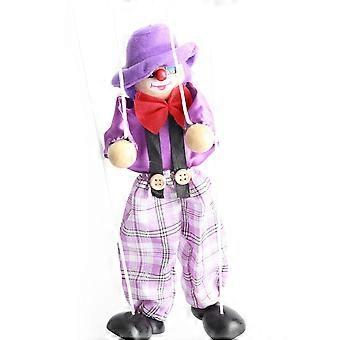 Wooden Clown Pull String Puppet for Kids, Interactive Motion, Bright Design, Solid Wood (Purple)