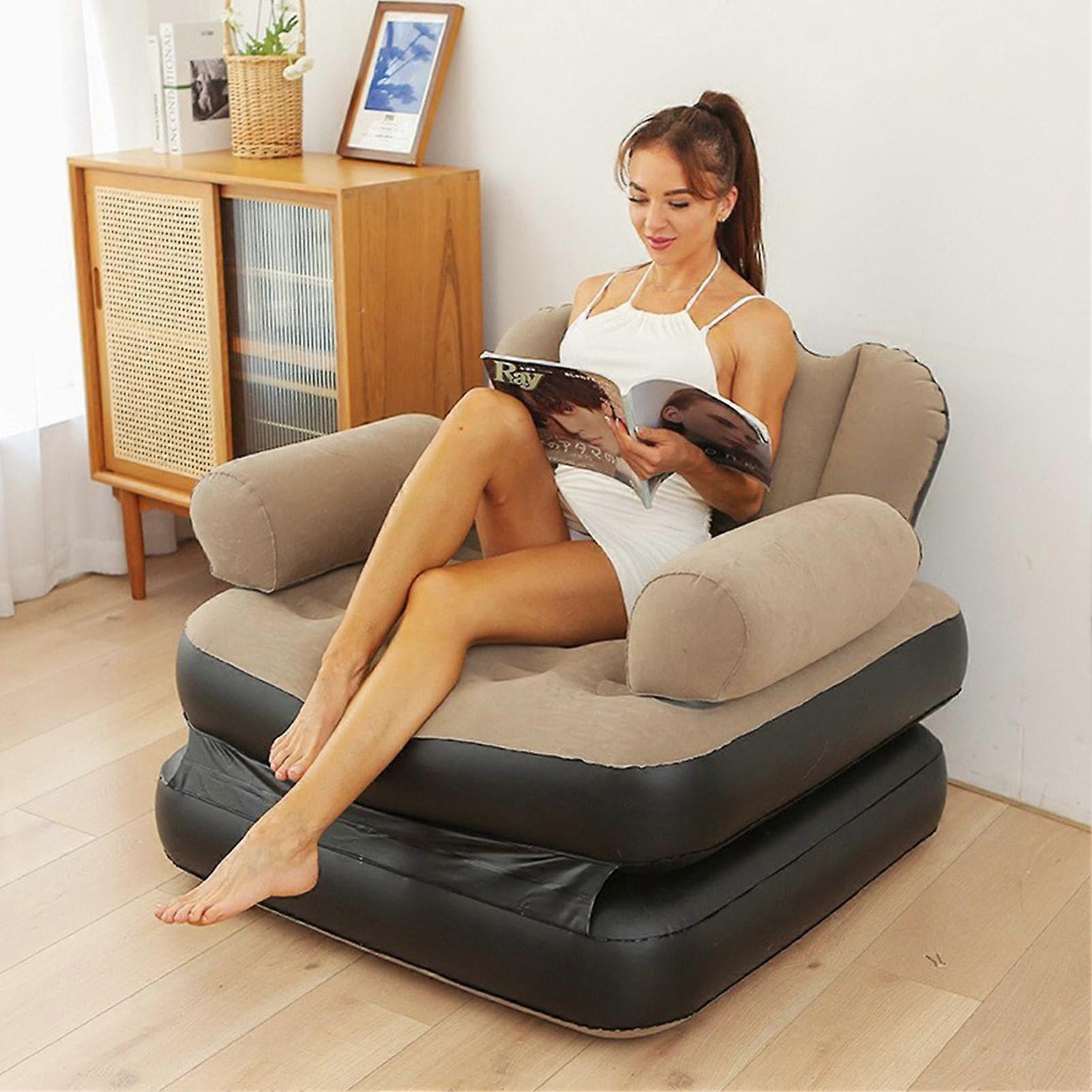 5 in 1 Inflatable Sofa Bed Couch with Quick Inflation, Foldable SpaceSaving Design, Soft Flocking Surface