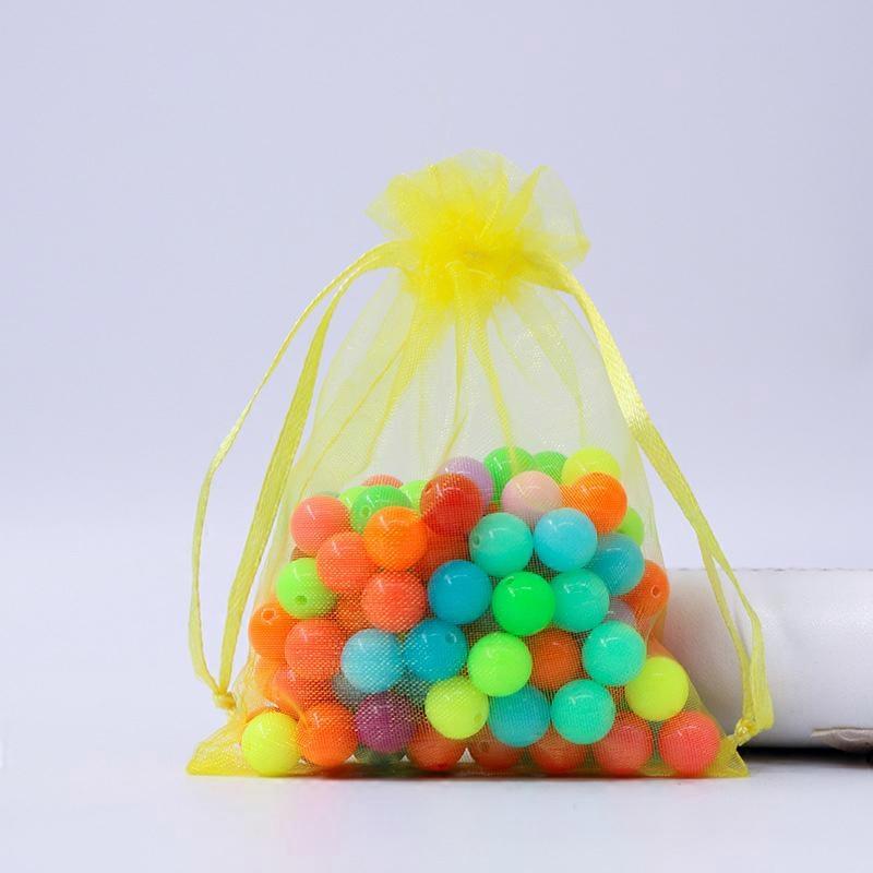 100pcs Rectangle Organza Drawstring Bags Yellow 9x7cm