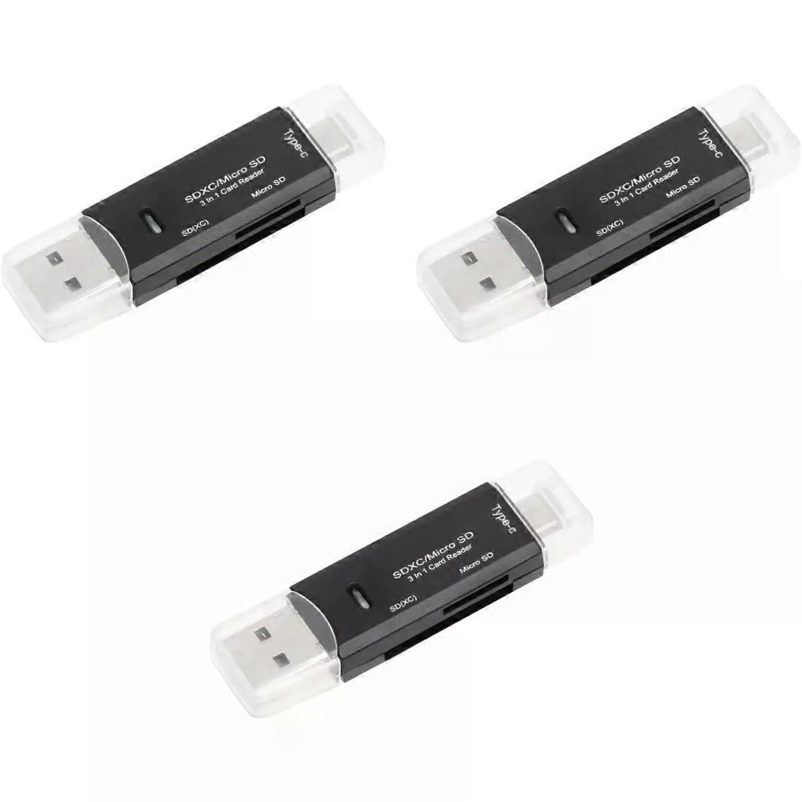 3pcs USB Type-c Micro USB Reader Memory Otg Reader for Phone Card and Type-c Micro Function for Card