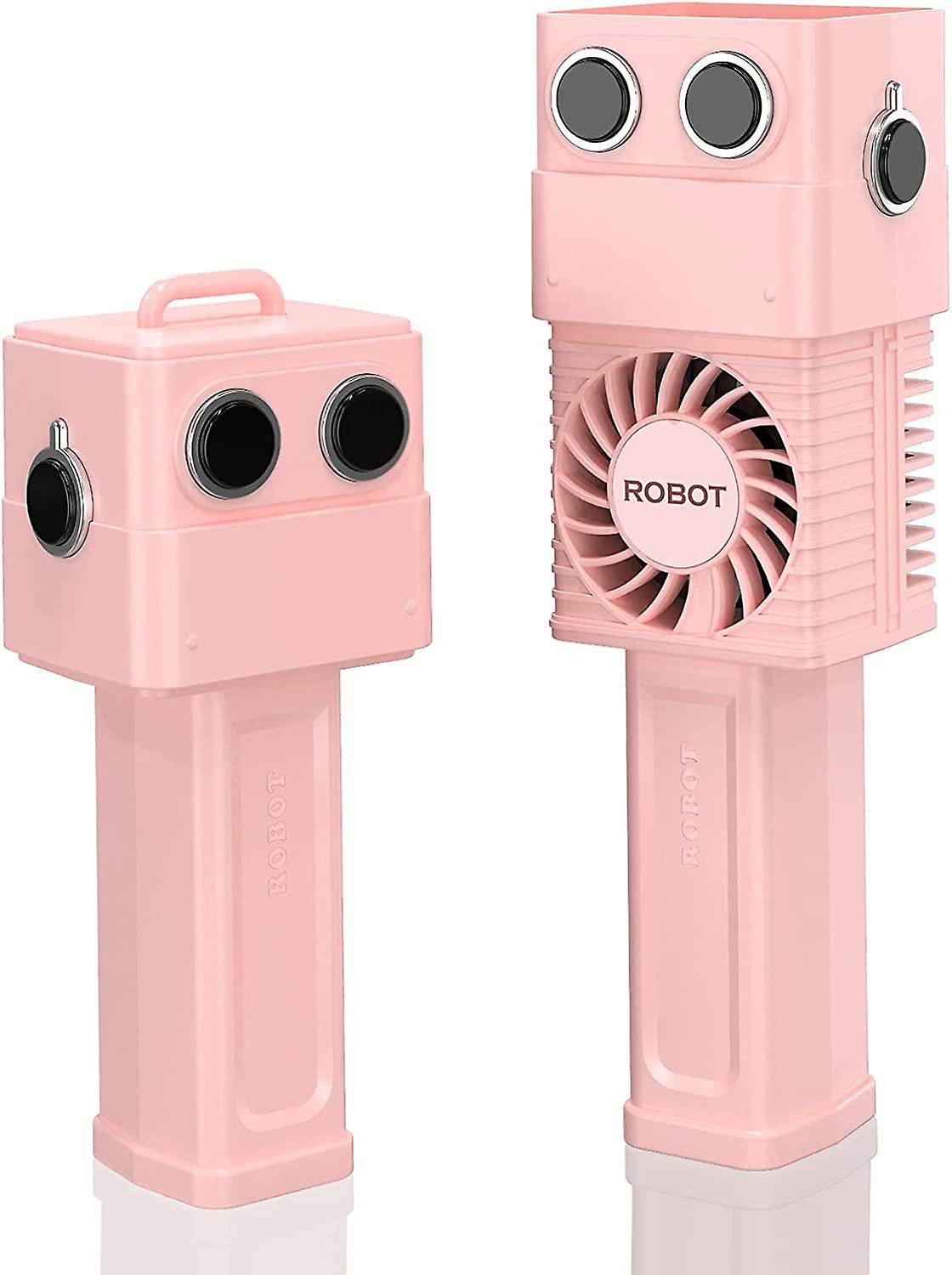Ventilatore portatile per robot per bambini, giocattolo robot con testa che cambia colore - Piccolo ventilatore portatile con 3 velocità per scrivania, all'aperto, escursionismo, campeggio, viaggio - rosa