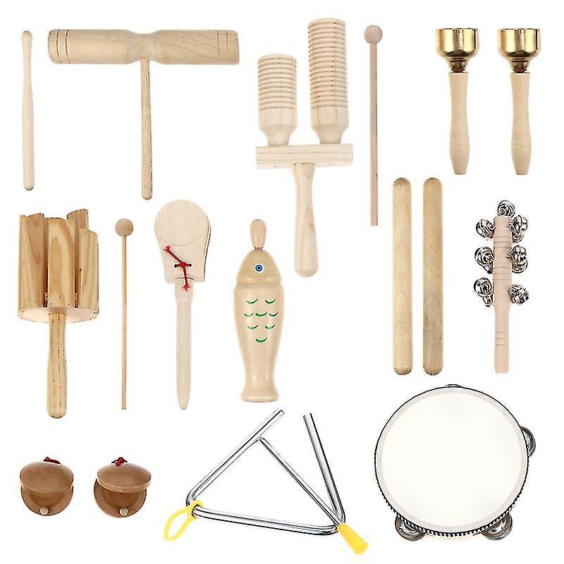 21.5X5.5cm Beige Tambourines 11pcs Kids Musical Instruments Toddlers Natural Wooden Music Percussion