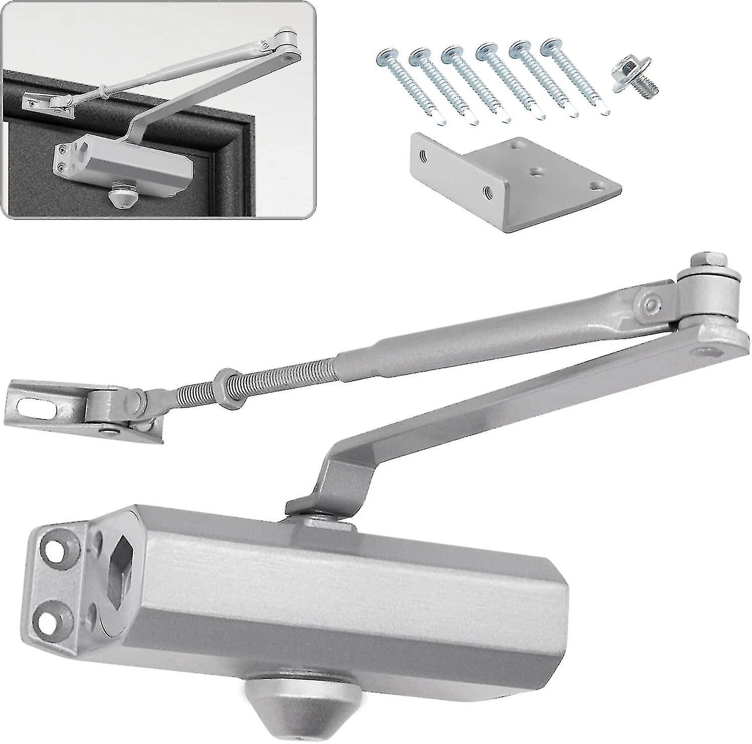 Automatic Hydraulic Door Closer With Stop Device, Adjustable Spring,buffer Closed 25-45 Kg Doorsilver