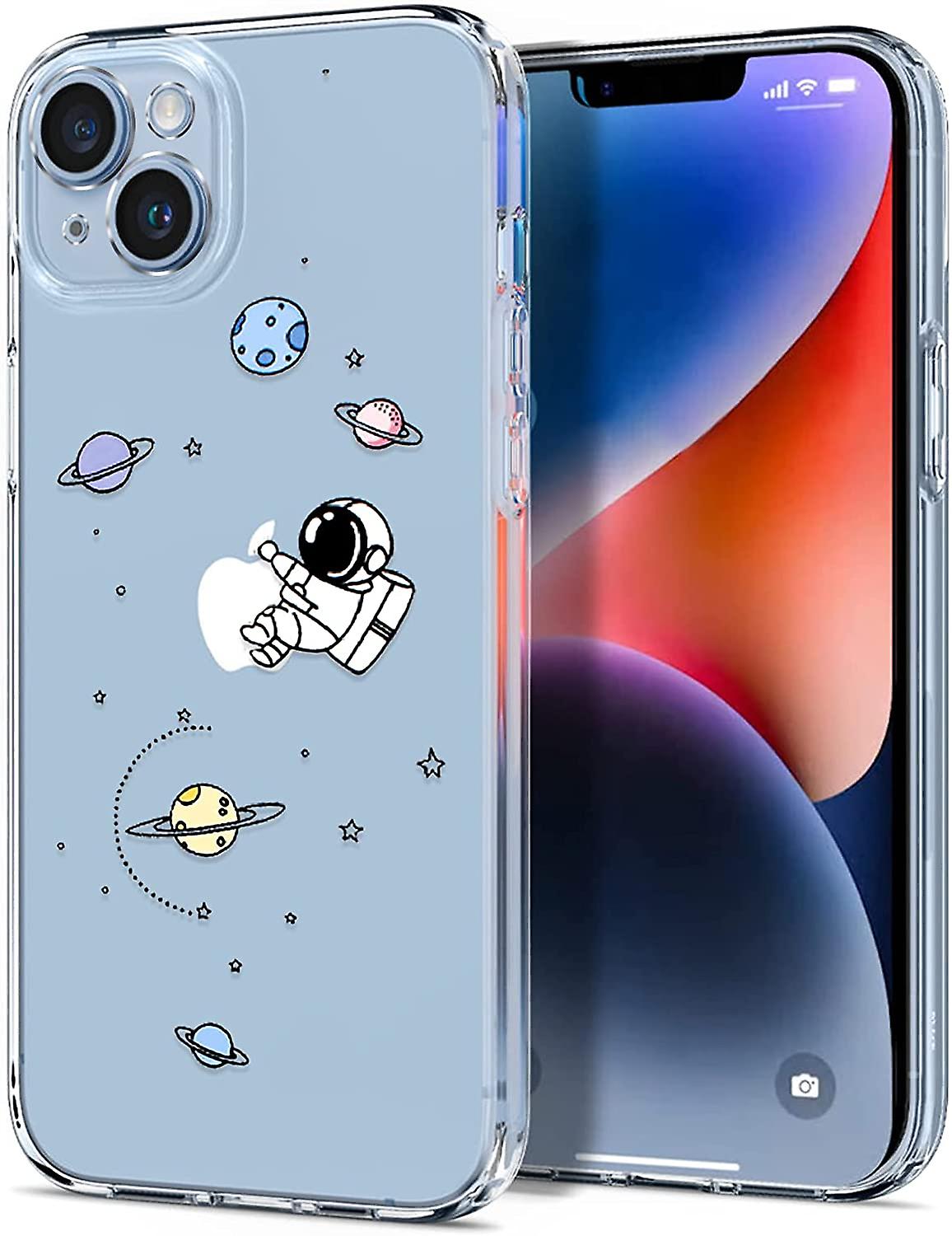 Compatible with iPhone 14 Case Clear Cute with Astronaut Outer Space Aesthetic Planet Star Creative Pattern, for Women Girl Soft TPU Shockproof Cover