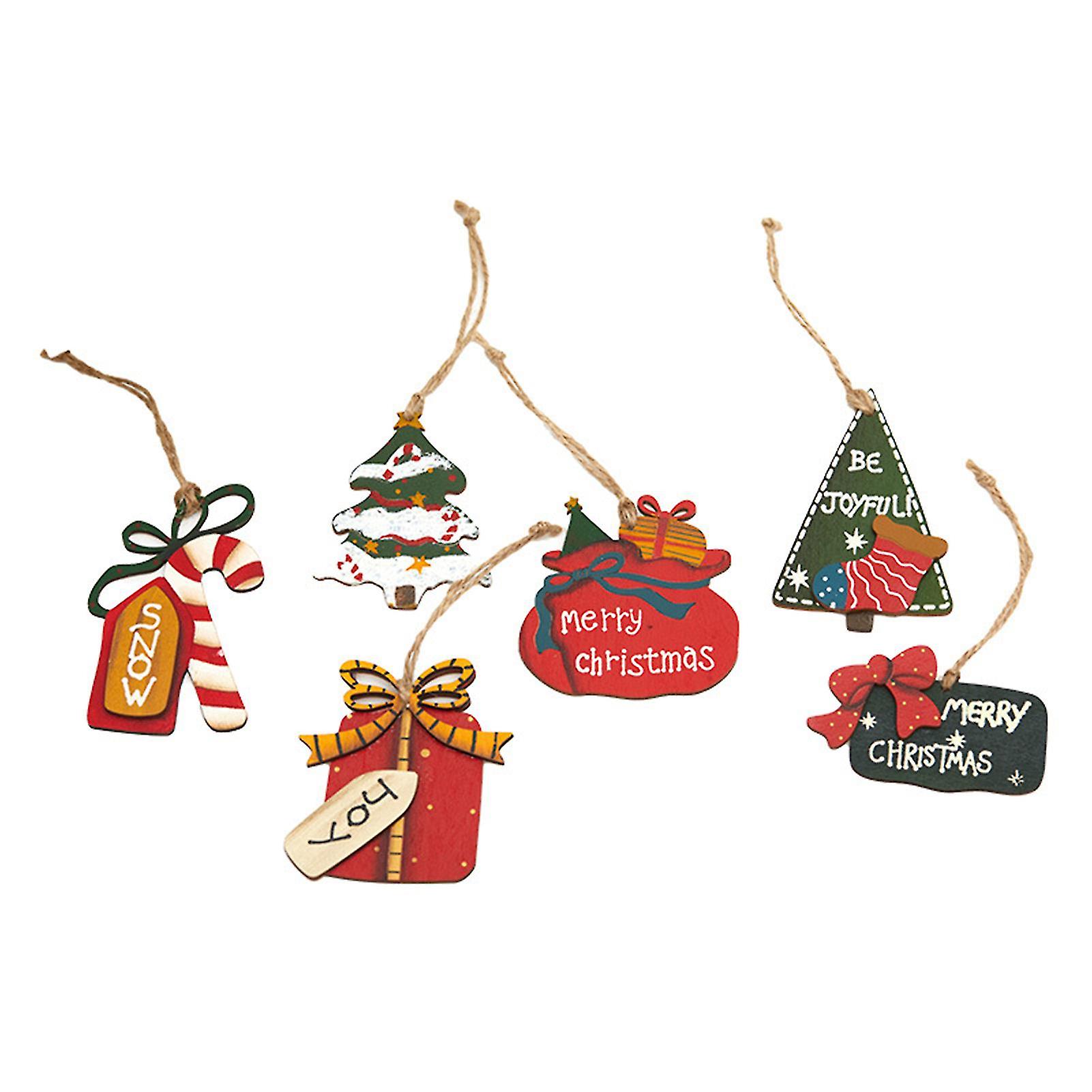 6pcs Christmas Pendant Xmas Tree Ornaments Funny Xmas Elements Themed Keepsake With Burlap Rope For Xmas Tree Crafts Home
