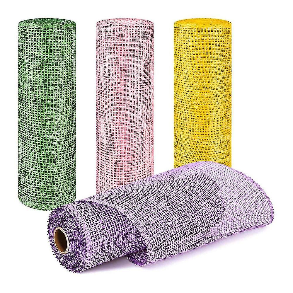 4 10 Inch X 5 Yard Easter Mesh Ribbons Burlap Mesh Ribbon Decor