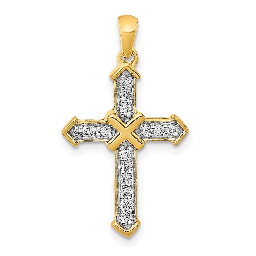 14k Solid Yellow Gold Passion Diamond Religious Faith Cross Pendant Necklace 27x15mm Wide-Pendant for Women