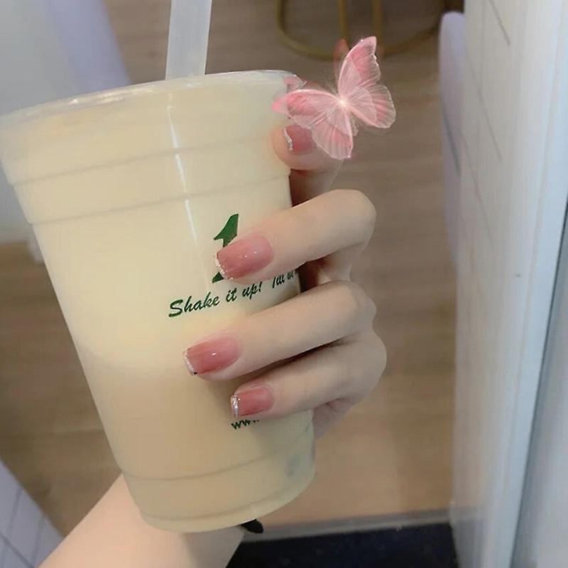 False Nail Tips Fake Artificial Art DIY Finger Cover Gradient Jelly Bean Pink Golden Edge Temperamen