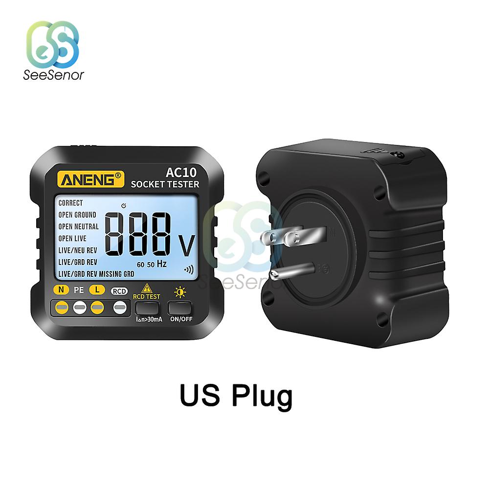 Ac10 Digital Socket Tester Smart Voltage Test Rcd 30ma Socket Detector Us Eu Plug Ground Zero Line Plug Polarity Phase Check
