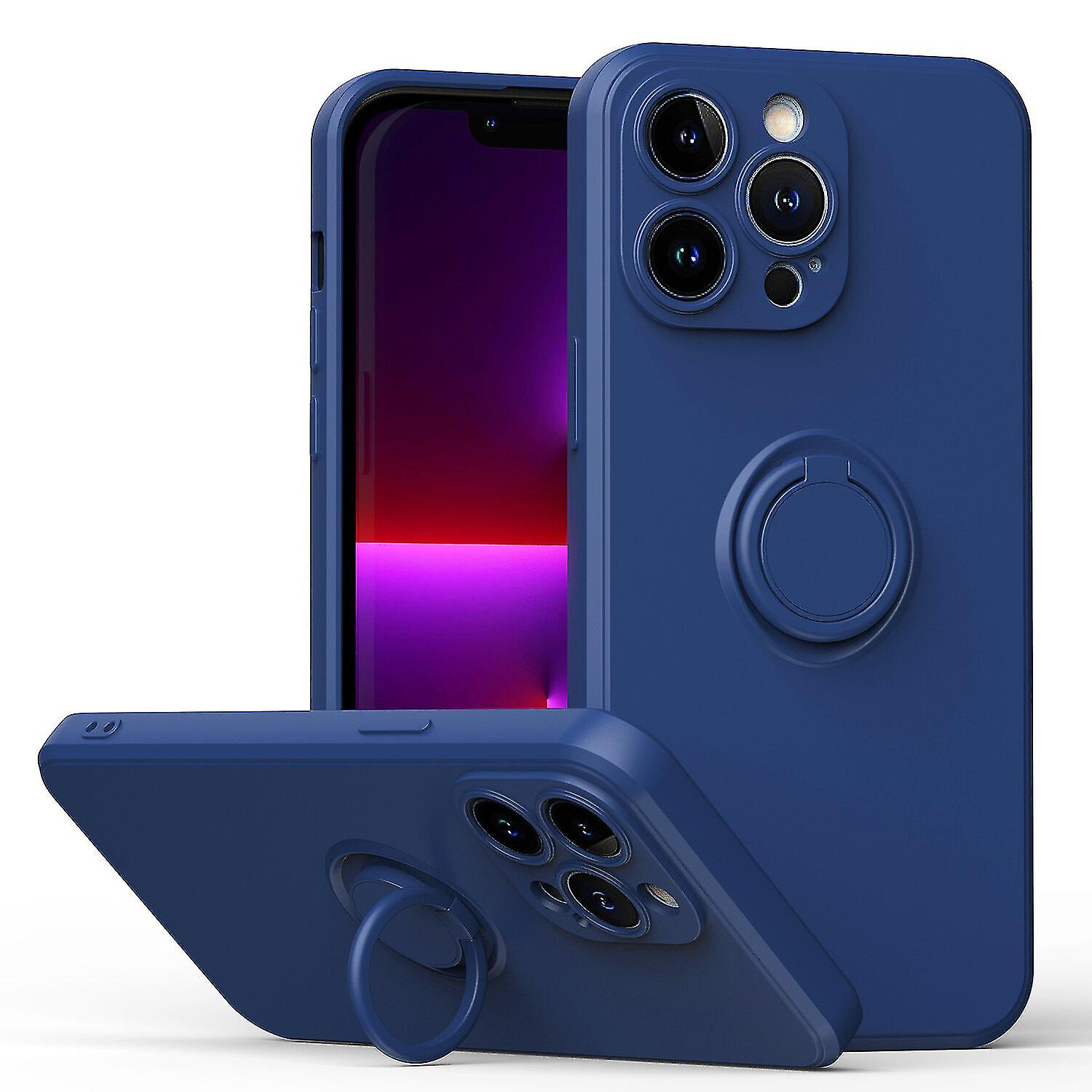 Simple Color Phone Case For Iphone 11 Pro Max With Ring Stand, Metal Plate For Magnetic Charging, Shock Absorption Design, 360 Rotating Stand