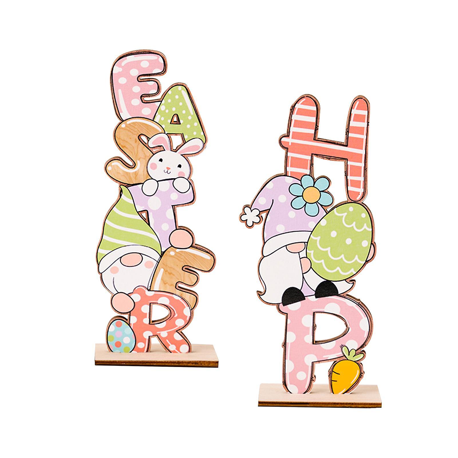 2x Easter Decorations Tabletop Sign Decor Props for Garden Dining Room