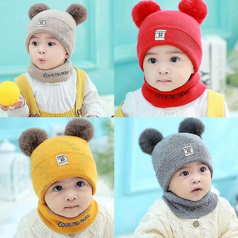 Baby Toddler Hats Winter Warm Woolen Neck Wrap And Hat