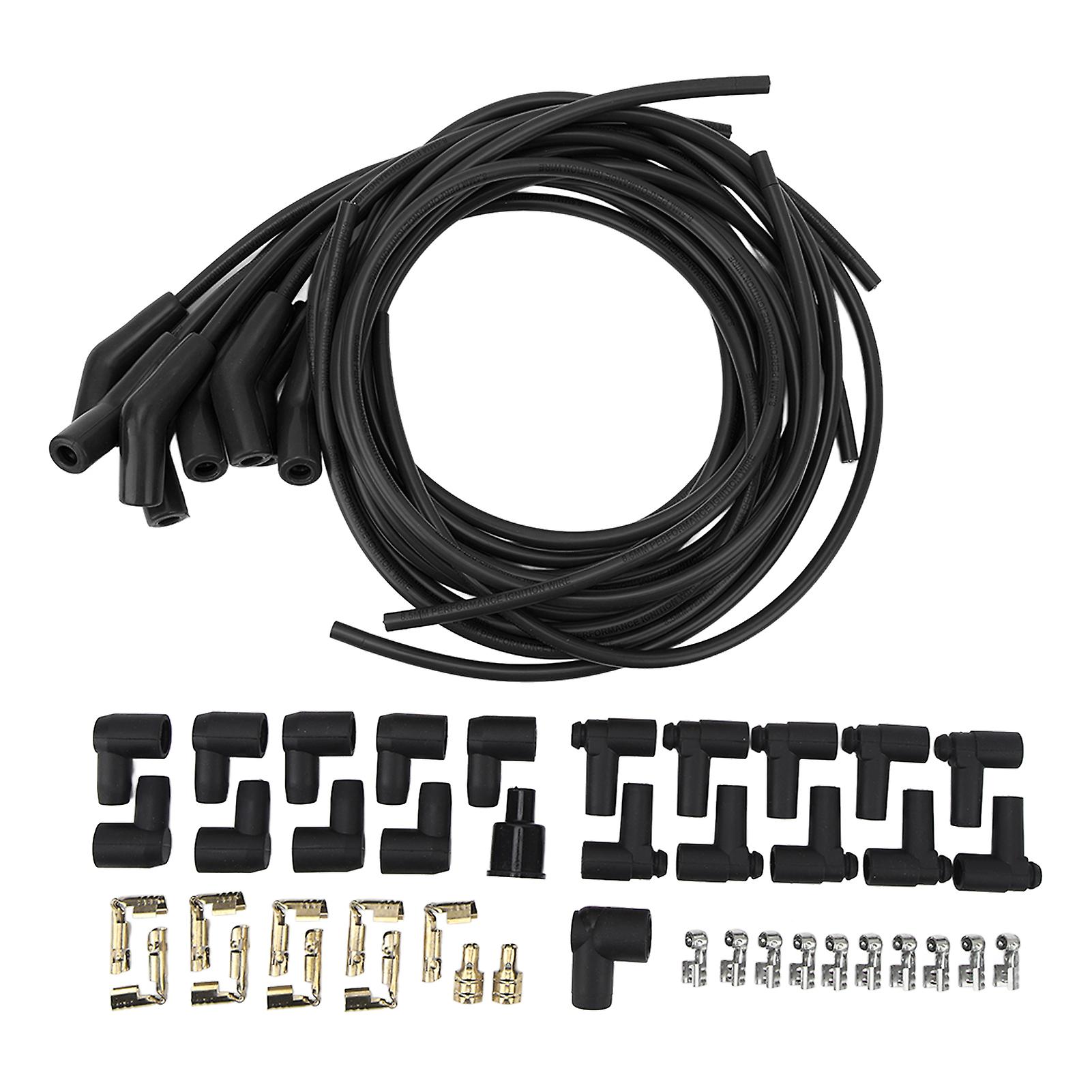 45° 135° Spark Plug Ignition Wire Set with Dust Cover, 8.5mm Diameter High Performance Replacement for Chevy Black