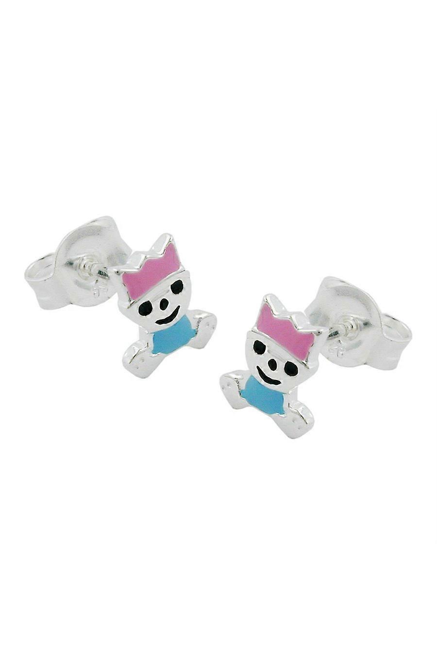Stud Earrings Little King Pink/ Blue Silver 925 - Gl90718