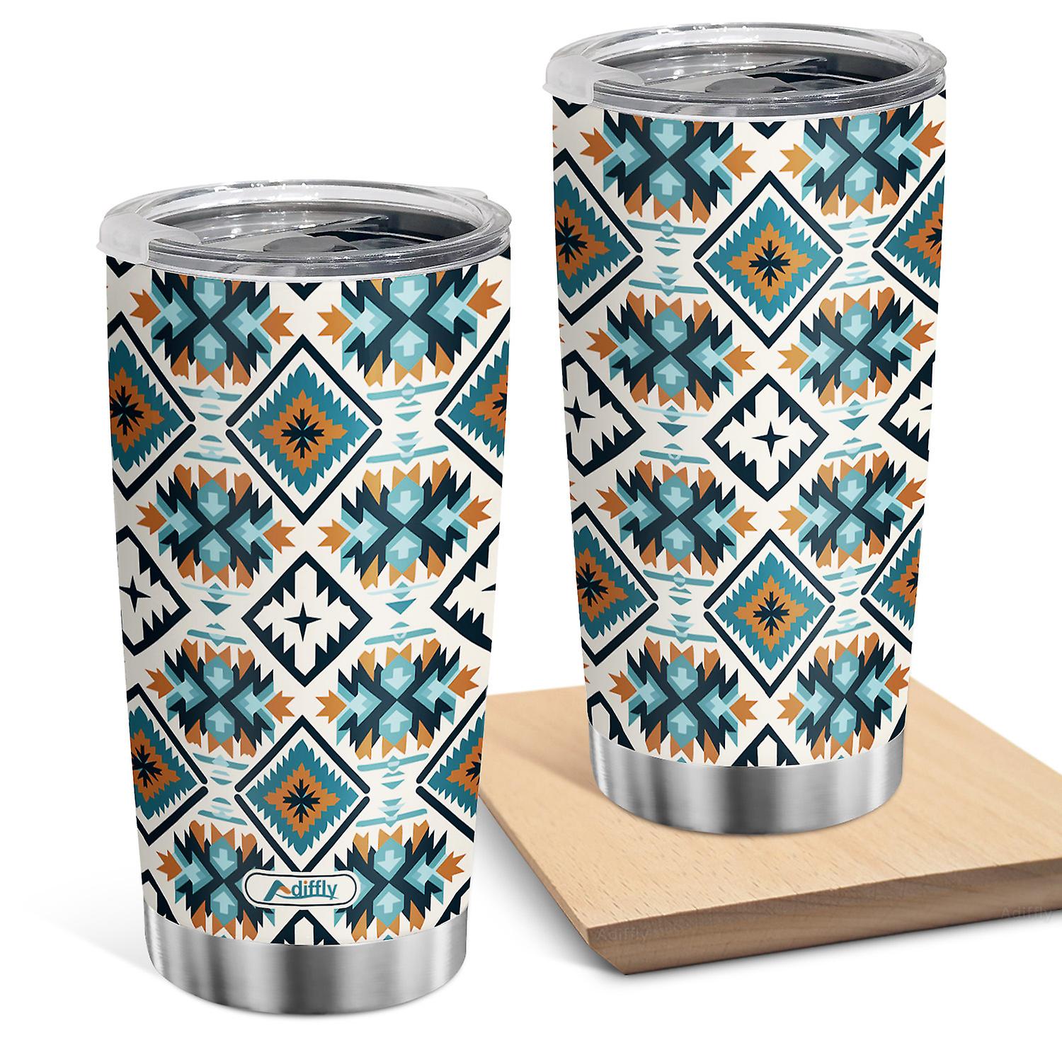 Oasisdream 20oz Geometric Figure Print Travel Tumbler Double Wall Vacuum Insulated Cup with Lid