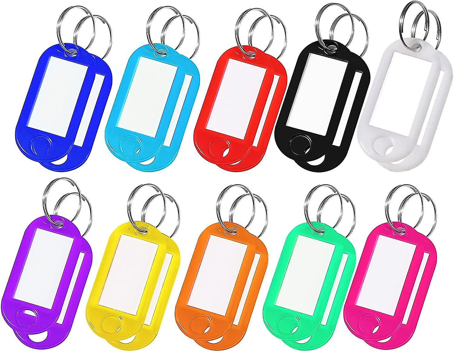 20キータグ、10色プラスチックキーリング、家の鍵、荷物タグ、ペットネームタグ用の書き込み可能なタグカラーキーリング