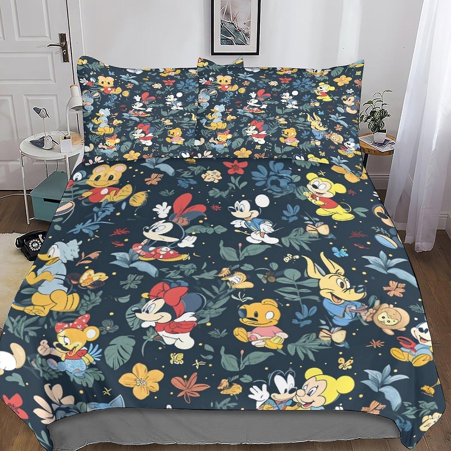 DSJackson Mickey Mouse 3 Pieces Quilt Cover 3D Printed Cartoon Duvet Cover Bedding Set with Microfiber with Hidden Zipper Closure with Pillowcases Kid