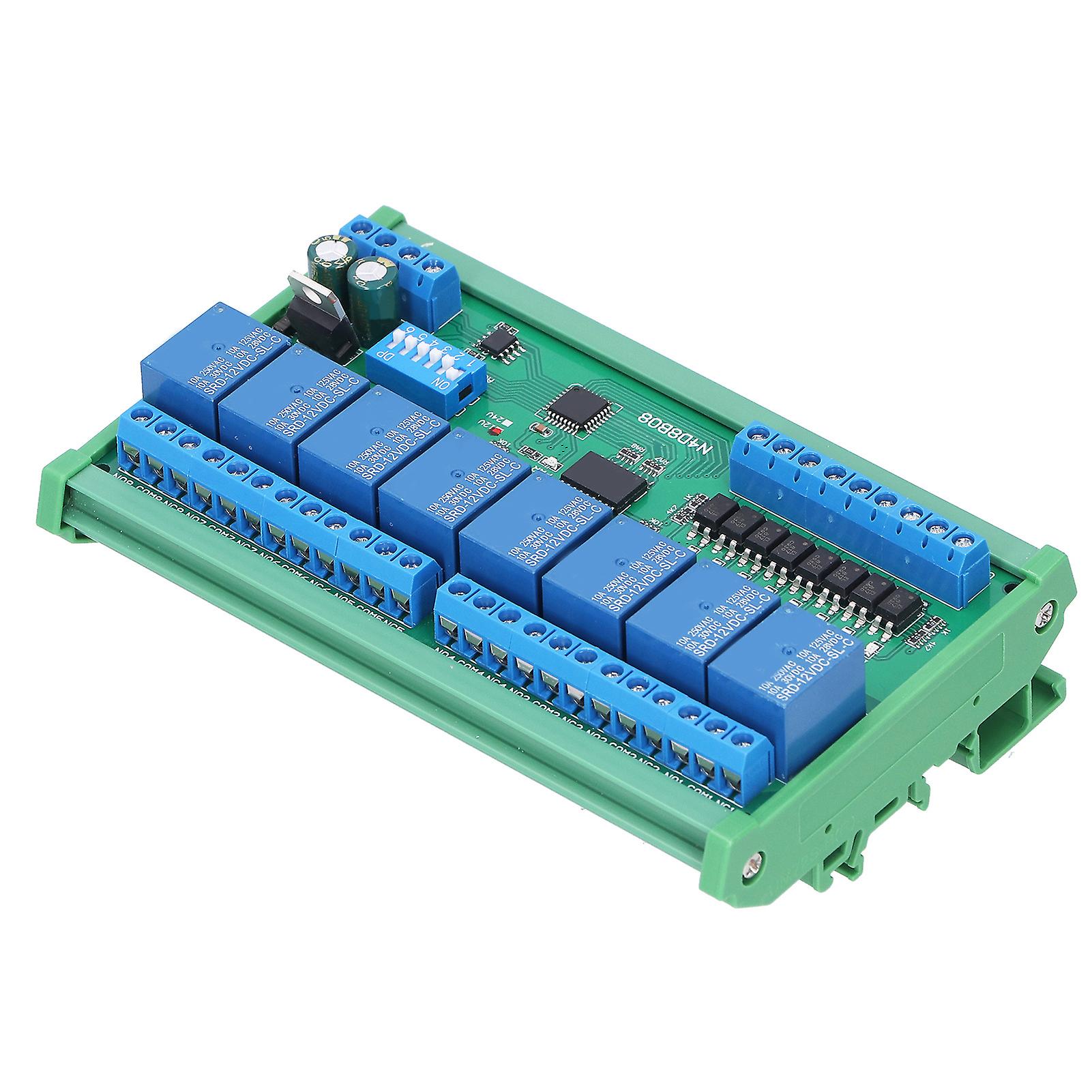 Rail Box Relay 8 Input 8 Output Module DIN35 PLC Expansion Board with Shell RS485 12V