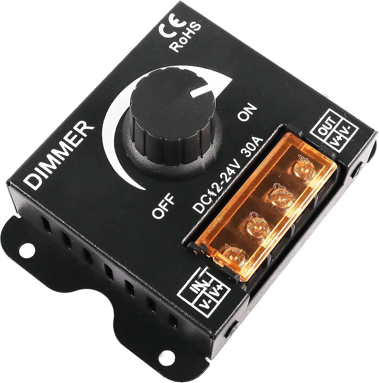 DC 12V-24V 30A LED Light Strip Dimmer PWM Dimming Controller med ON / Off Switch Knotten og aluminiumsveske