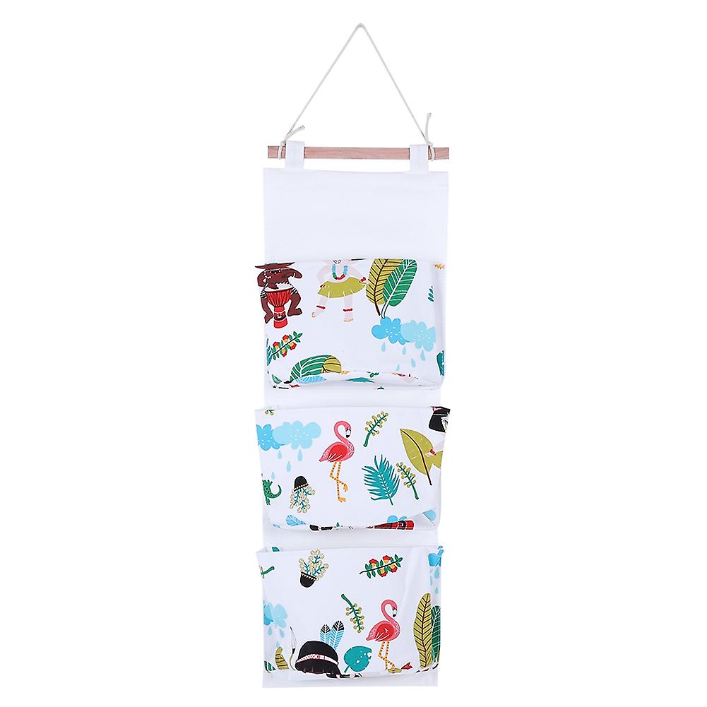 Cartoon Cotton Linen Multi Pockets Wall Door Hanging Bag Storage Closet (White Three Pocket)