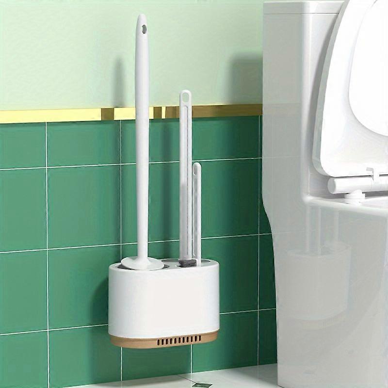 3PCS/Set Deluxe Bathroom Toilet Brush Set - Long Handle, Punch-Free, Wall Mounted, Silicone Bristles, Easy Cleaning, Space-Saving, Durable Plastic Con