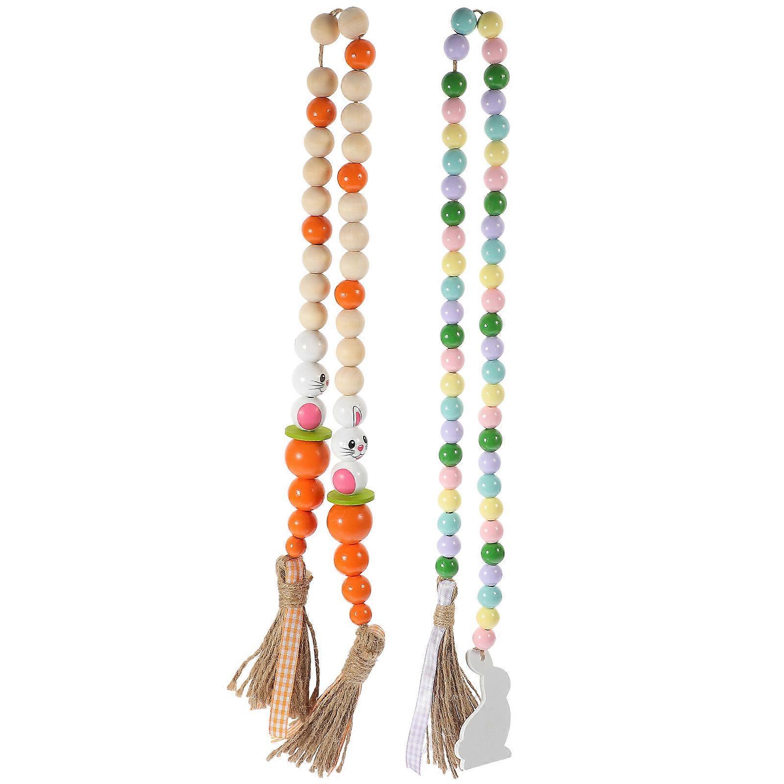 2 יחידות חרוזי עץ פסחא גרלנד יום הפסחא ציצית גרלנד בית חווה חרוזים כפריים תליון גרלנד