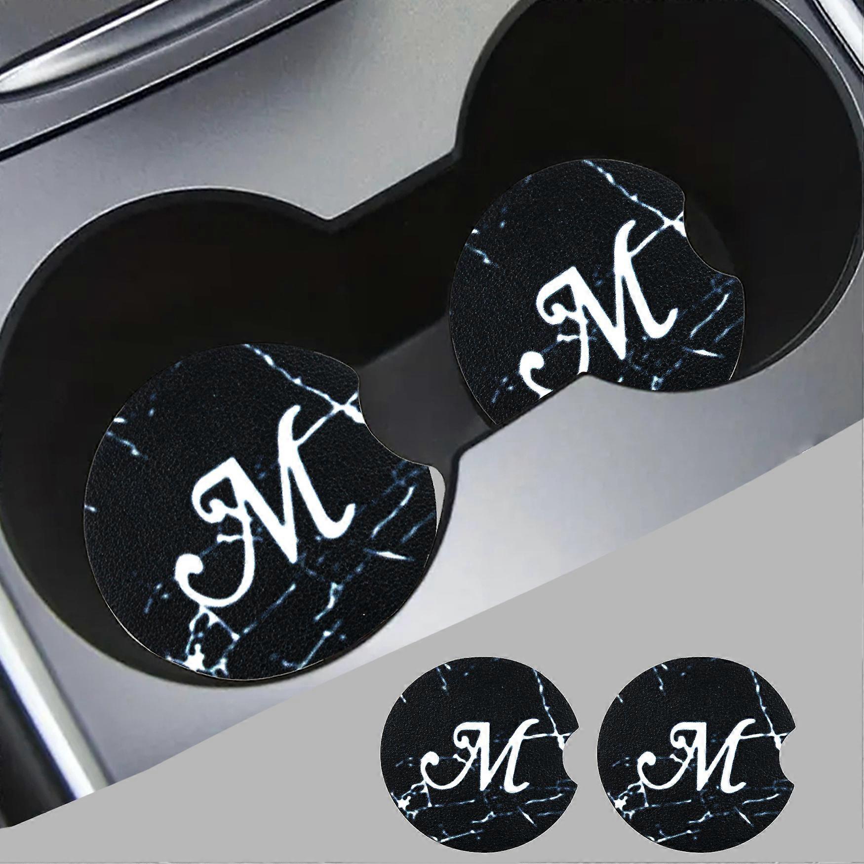 2pcs高級フェイクレザー大理石デザインのカーコースター - スタイリッシュなインテリア装飾、吸収性&お手入れが簡単、カスタムレターパターン - 友達への完璧なギフト