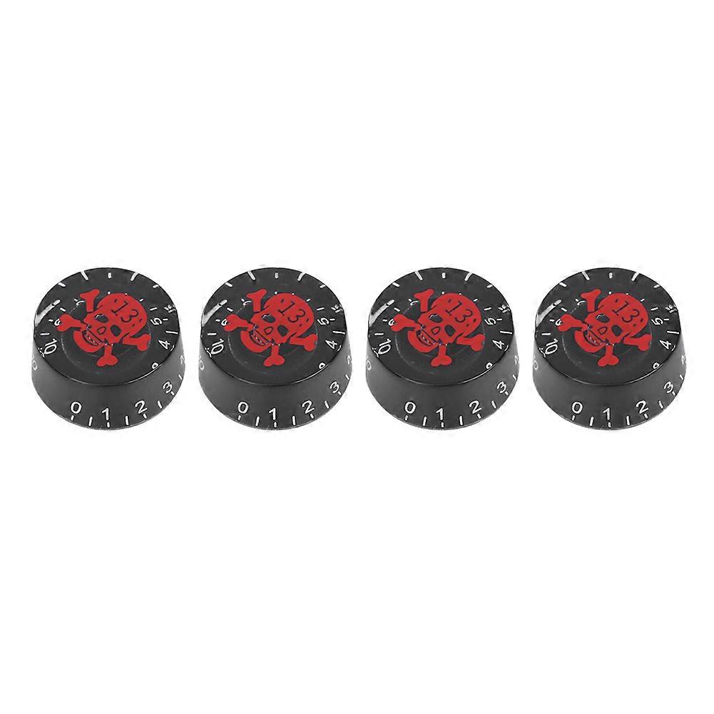 4pcs Electric Guitar Acrylic Skull Number 13 Pattern Tone Volume Control Knob Replacement(red)