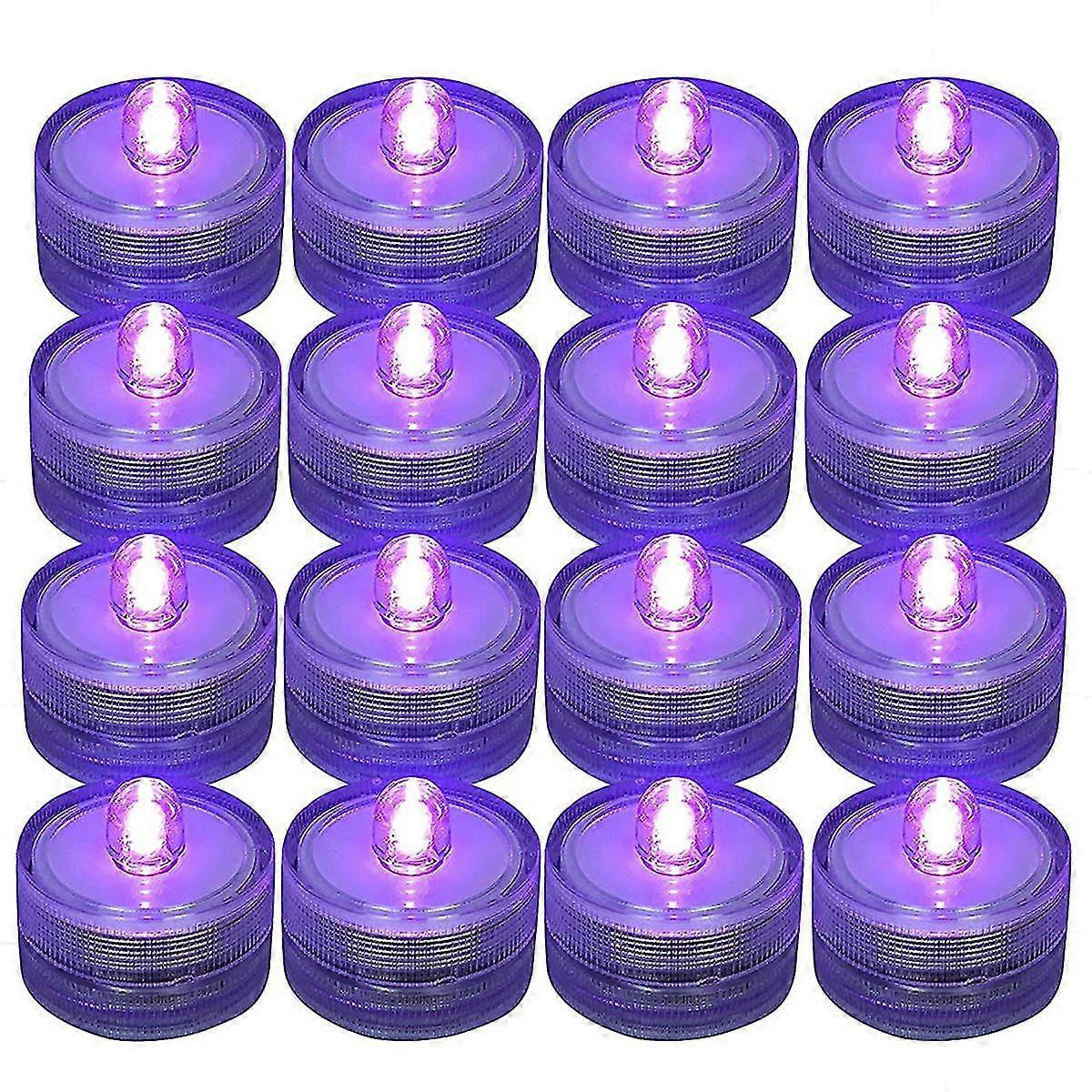 12Pcs Submersible LED Light,Purple Waterproof Flameless Candle Tea Lights,Underwater Battery Operat
