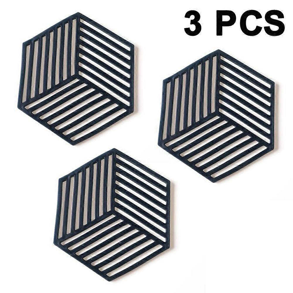 3Pcs  Soft Felt Coasters Hexagon Absorbent Coasters High Temperature Resistant Silicone Heat Insulation Pad Solid Color Tea Coaster