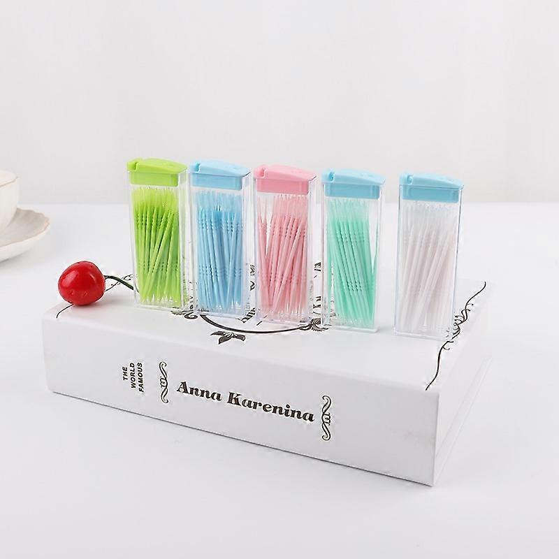 150 Pcs Plastic Toothpicks 2 Way Tooth Picks Interdental Random Color