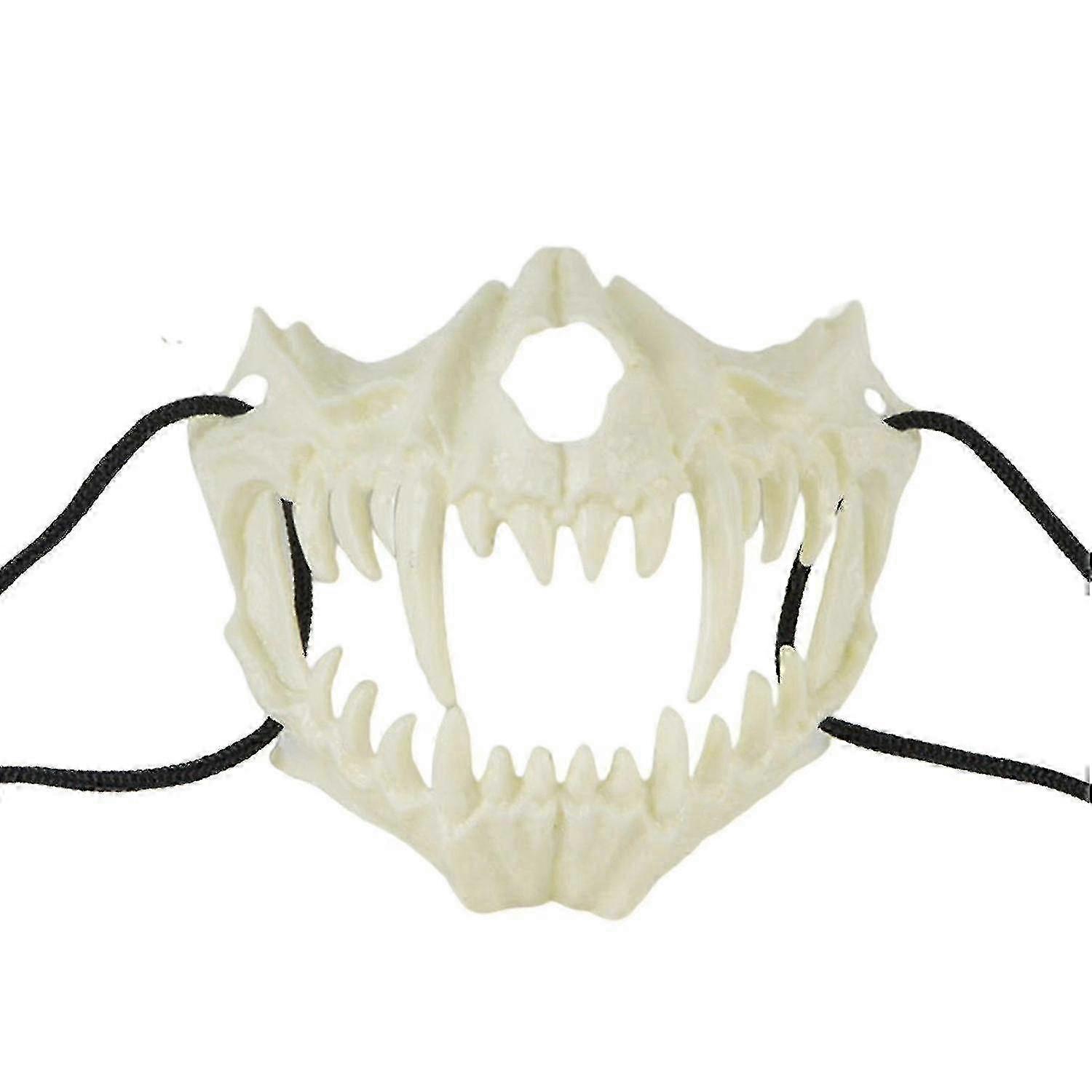 ハーフマスク 牙付き 白動物 骨マスク ハロウィンパーティー コスプレ ホワイトマスク (10個入り)