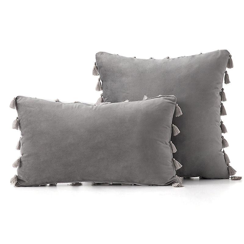 Simple Home Tassel Velvet Sofa Pillow Cases, Solid Color Plush Without Pillow Core