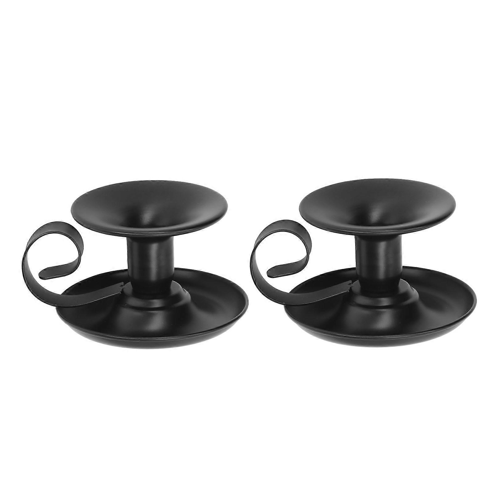 2Pcs Pillar Candle Holder Matte Black Retro Simple Elegant Stable Base Taper Candle Holder for Party Cafe Bar