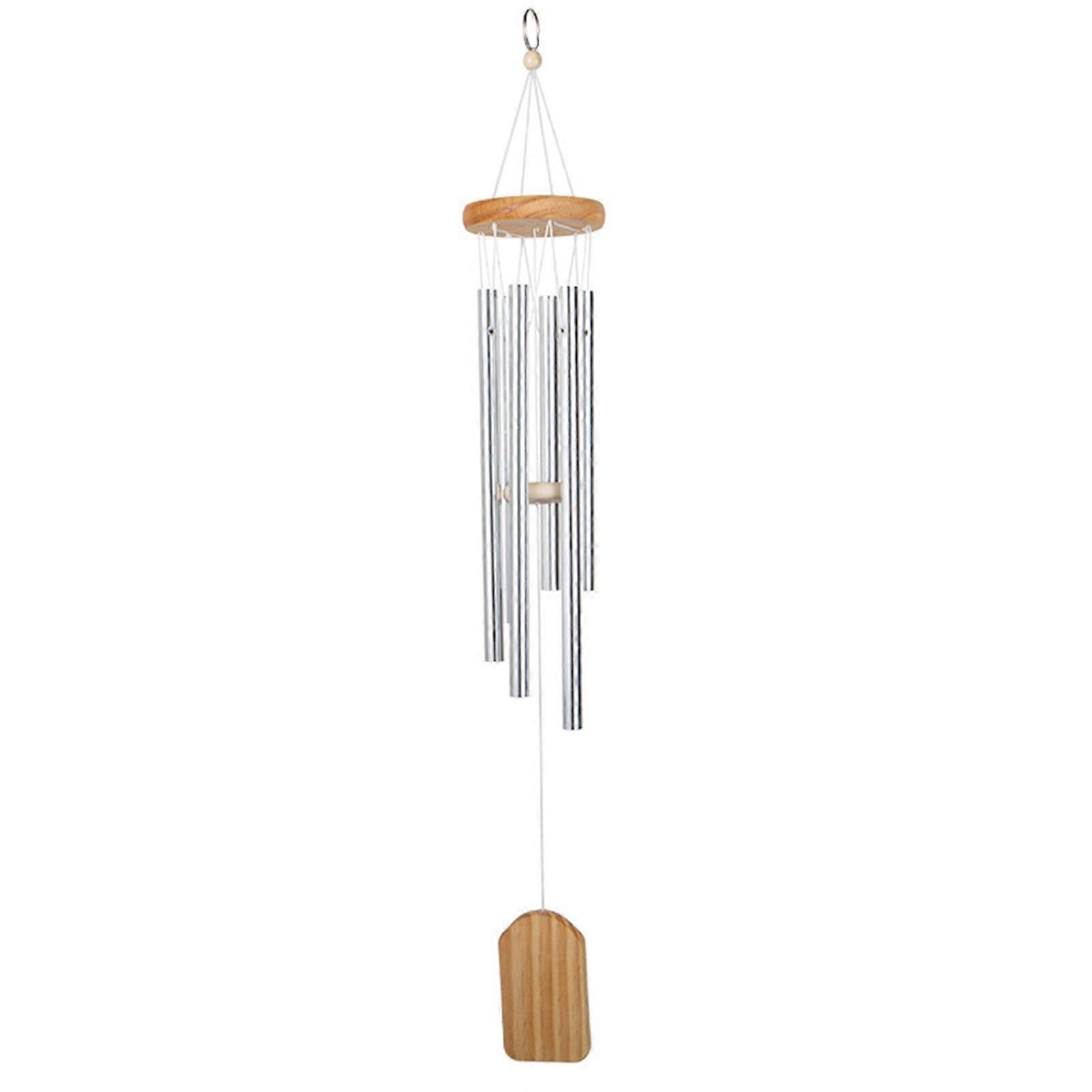 Silver 6 Tube Wind Chime Easy Hanging Simple Ornament for Garden Front Door Ornament