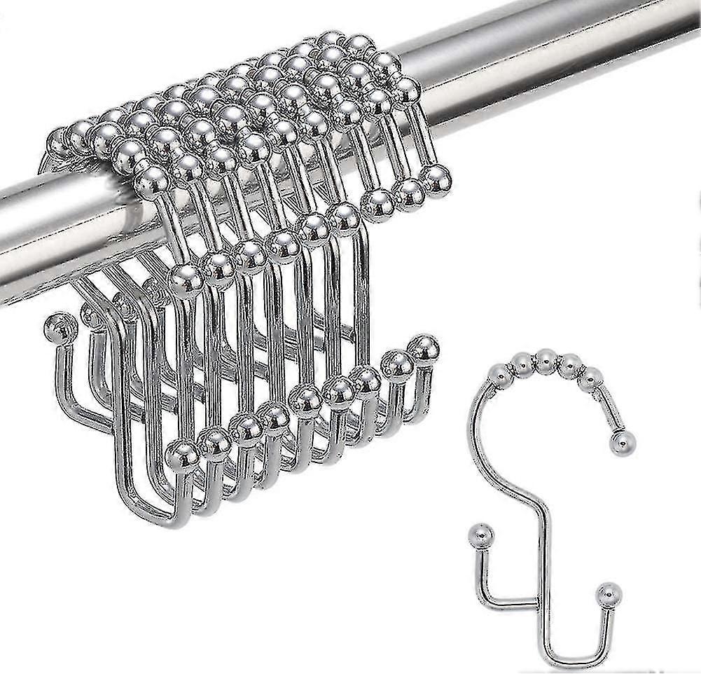 Shower Curtain Hooks With Double Different Heights, Stainless Steel Ea