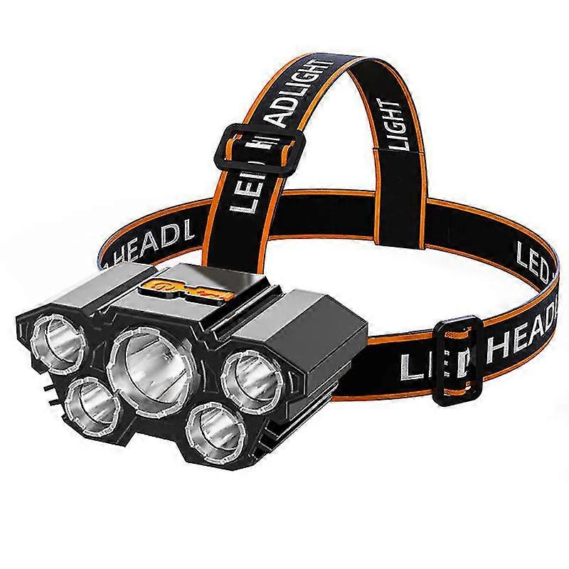 Outdoor Five-core Headlight Usb Charging Fishing Head-mounted Flashlight Waterproof Led Anti-glare Headlight