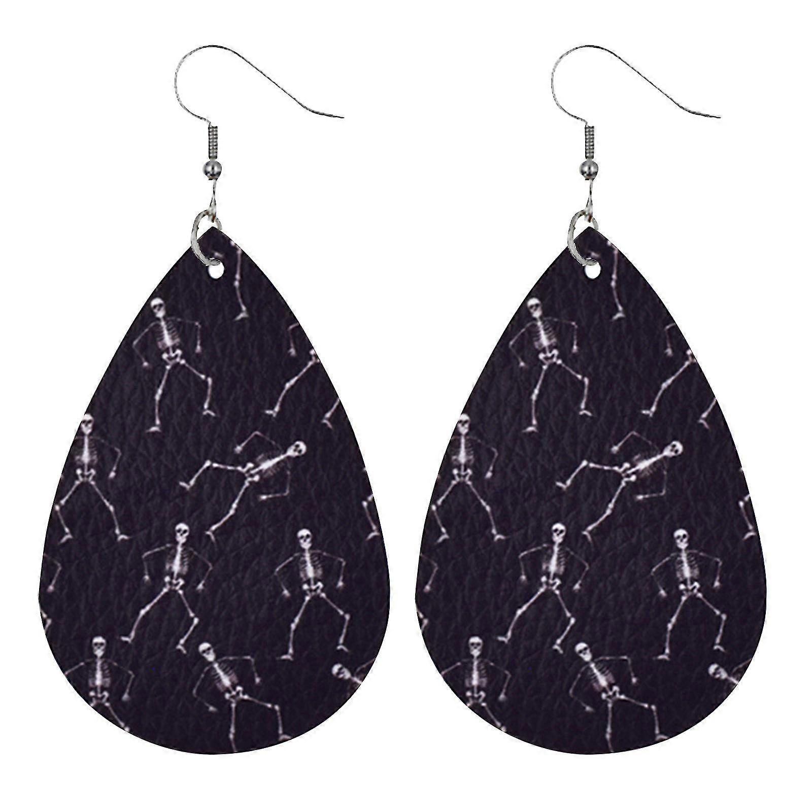 Leather Halloween Earrings Black Skull And Pumpkin Pattern Earrings