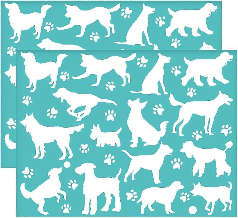 2Pcs 11x8.6 Inch Dog Theme Self-Adhesive Silk Screen Printing Stencil Paw Prints Silk Screen Stencil Pet Dog Silhouette Reusable Mesh Stencils Transfe