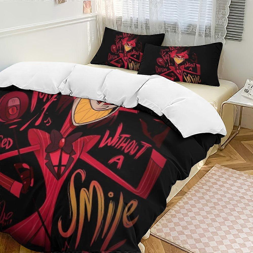 a1044 Hazbin Hotel Conjunto de cama de 3 peças Macio Quente e confortável Conjunto de cama macia com 1 capa de edredom e 2 fronhas para quarto jfr1044