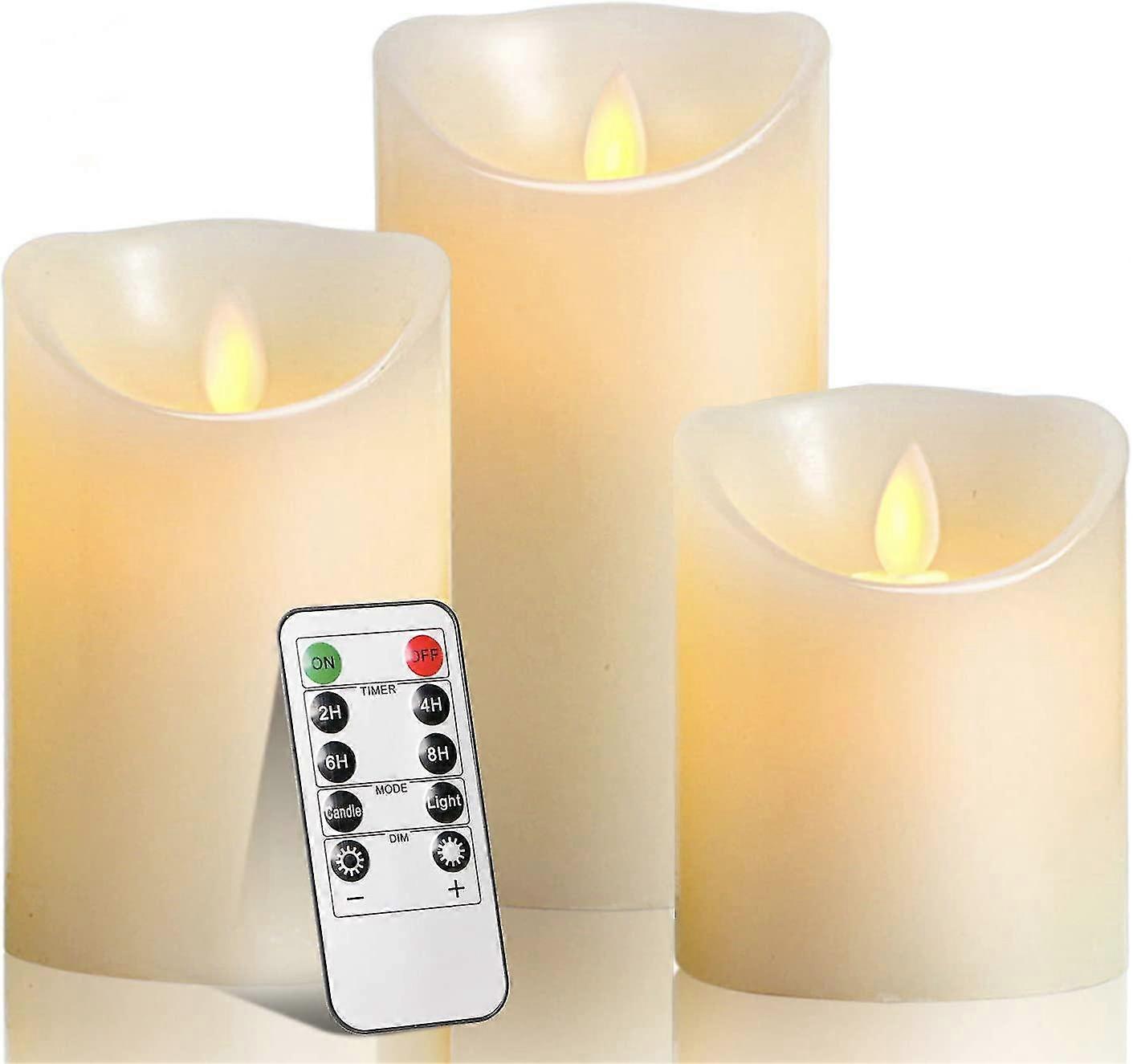 Led Candles,3 Root (10,12,15.5cm,) In Genuine Wax.realistic Flickering Flames,10 Function Menus Remote Control,24 Hour Timer