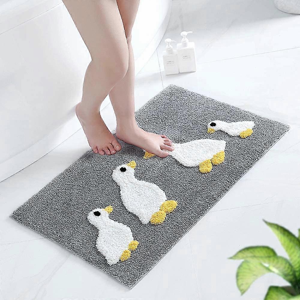 Cute duck bath mat, machine washable and dry bathroom carpet, non-slip absorbent soft and fluffy bath mat (gray, 20 inches 32 inches)