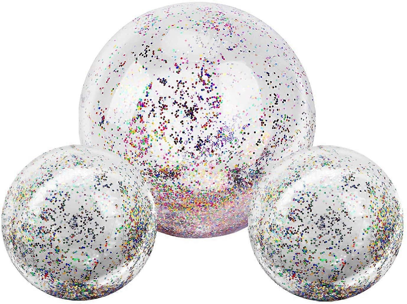 Inflatable Beach Ball, (3 Pack) Giant Glitter Beach Ball Summer Swimming Balls Floatable